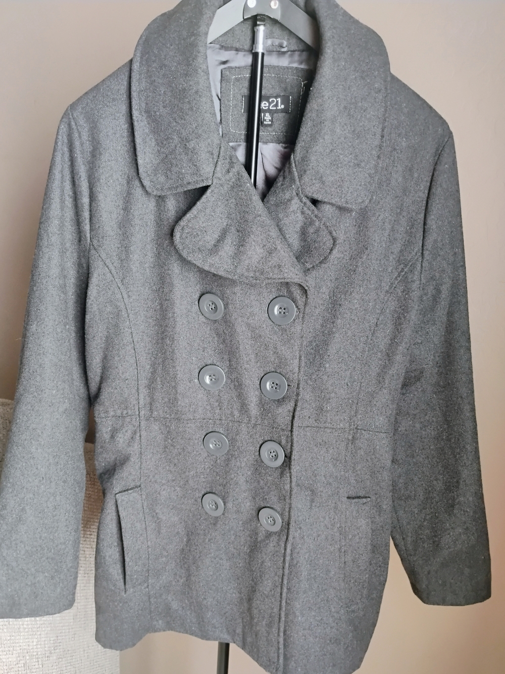 Rue21 Size XL Charcoal Gray Double-Breasted Peacoat